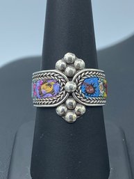 Intricate Enamel Millefiori Sterling Silver Ring