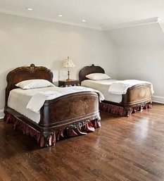 Pair Of French Antique Carved Walnut Twin Beds