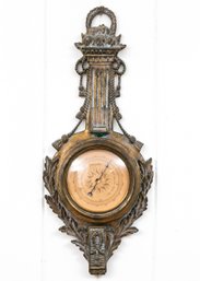 Quality Vintage Antiqued Gilt Barometer With Thermometer