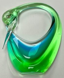 GREEN & BLUE ART GLASS SWAN: Handcrafted Vintage Colorful Decorative Piece, Graceful 7' Bird, Artistic Pose