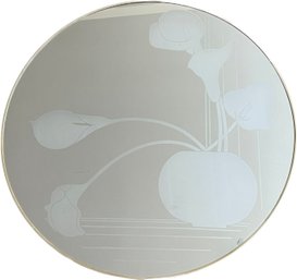 Vintage Frosted Glass Floral Round Mirror