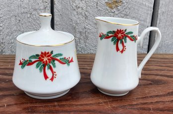 185. Poinsettia & Robbins Fine China Milk & Sugar Bowl