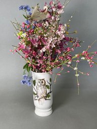 A Vintage Goebel Owl Vase With Colorful Faux Flowers