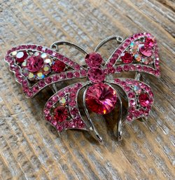 Pink Rhinestone Butterfly Brooch