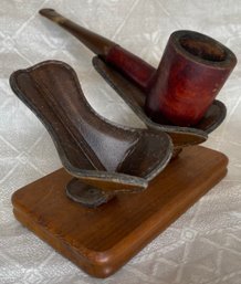 Decatur Industries Deco Walnut Dual Pipe Rack USA - Churchill 1499 Briar Estate Pipe Italy - Meerschaum Lined
