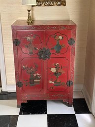 Red Lacquer Chinoiserie Compound Cabinet