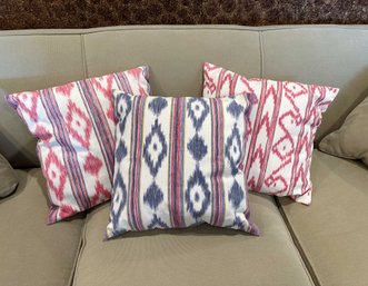 Red And Blue Ikat Print Pillows With Removable Covers