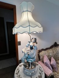 Capodimonte, Figural Lamp, With Silk Shade