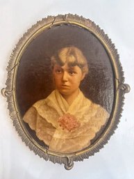 Oval Portrait Of Margret Perly Willis Somerville With Pink Flower