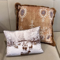 Pair Of Throw Pillows With Sheep And Paisley Print