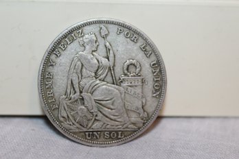 1923 Peru Un Sol Coin - Silver Coin Crown