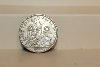 1924 Peru Un Sol Coin - Silver World Coin Crown
