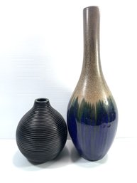 Crate And Barrel Ripple Vase And Pigeon River Style Clay Vase