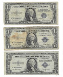 (3) 1935 E Silver Certificates Blue Seal $1 Notes