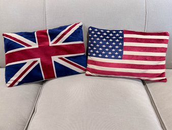 United States Flag And British Union Jack Flag Pillows