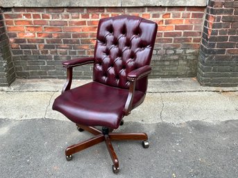 A Stanford Fairfield Leather Office Swivel Chair, Burgundy, Nailhead Detail