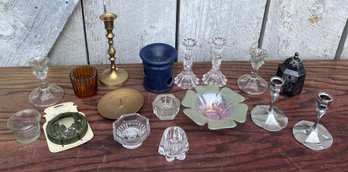 194. Small Assorted Candle Holders Incl. Brass, Glass More (15)