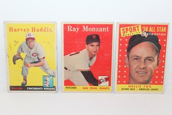 1958 Topps Baseball - Nellie Fox - Harvey Haddix - Ray Monzant