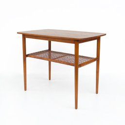 1960s Danish Mid-Century Walnut And Cane Side Table