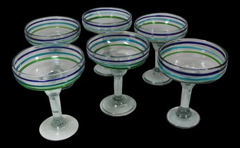 Set Of 6 Large Vintage Mouth Blown Mexican Margarita Glasses