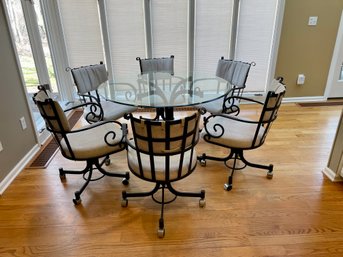 Round Glass Top Table & Six Arm Chairs By Precision Furniture