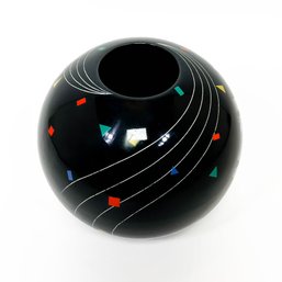 1980s Postmodern Black Round Vase By Toyo