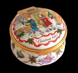 Halcyon Days Enamel Trinket Pill Box Christmas 1985