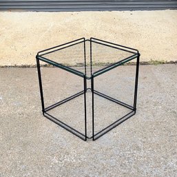 Vintage Max Sauze Isocele Metal And Glass Top Cube Side Table