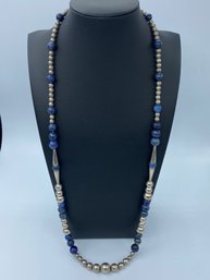 Navajo Pearl Lapis Lazuli & Sterling Silver Bead Necklace