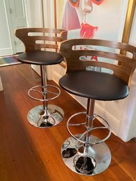 PAIR Modern Chrome & Wood Counter Stools  (W2)