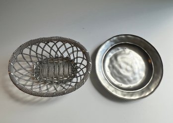Juliska  Pewter Color Plate And Silver Colored Bread Basket