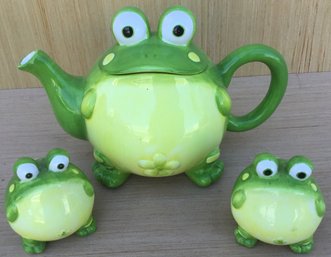 Frog Ceramic Teapot, Salt & Pepper, 3 Pc. Set