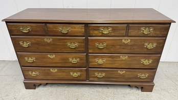 A Vintage Cherry Wood Double Dresser With Brass Hardware - 60' X 19' X 34'h