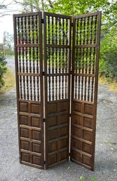 Vintage Hand-Carved Spanish Colonial Style Mahogany 3-Panel Room Divider