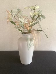 White And Green Vase With Faux Plant