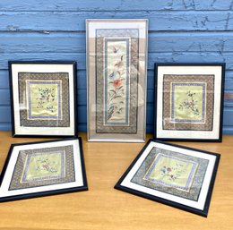 Five Framed Silk Embroideries