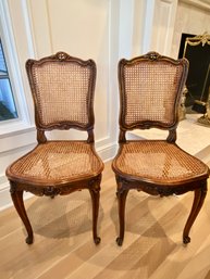 Pair 2 French Caned Side Chairs