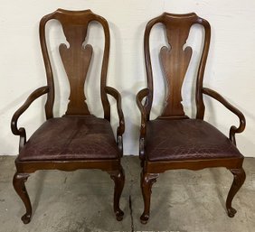 Two Contemporary Queen Anne Chairs With Leather Slip Seats