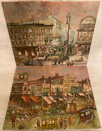 Vintage Cityscape 1920s 1930s Pair Paintings Oil On Board Signed Reynolds 11 X 14