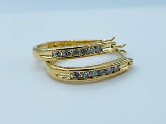 Beautiful 14k Yellow Gold Channel Set Diamond Hoop Earrings