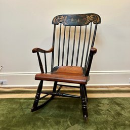 An Antique Boston Rocker With Painted Harbor Scene - Rare