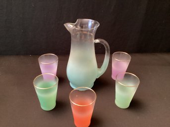 Blendo Glass Pitcher With Multicolor Glasses Set