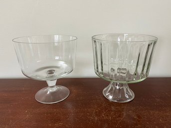 2 Vintage Large Pedestaled Glass Trifle Bowls