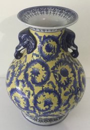 Elephant Blue, Yellow & White Fantastic Vase