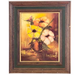 Mid Century Framed Floral Oil Painting - Signed Lisa Miller