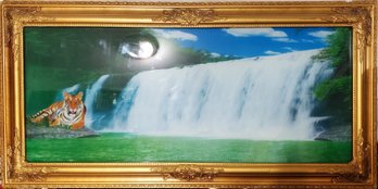 Framed Motion And Sound Tiger Waterfall Light Picture.