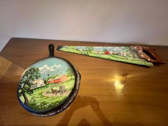 Handpainted Hand Saw And Fry Pan -country Dfesign