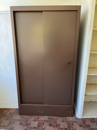 Vintage Metal Cabinet With Sliding Doors