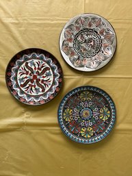 Vintage Turkish Metal Enameled Plates