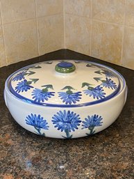 Louisville Stoneware Serving Dish 12x5 Casserole & Cover Bachelor Button Beautiful Ceramic Bowl Blue Flowers